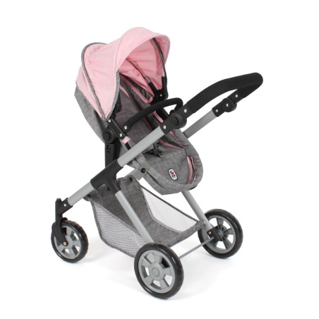 Kombi-Puppenwagen Mila Melange grau-rosa