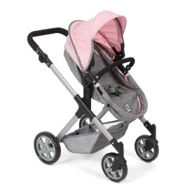 Kombi-Puppenwagen Mila Melange grau-rosa