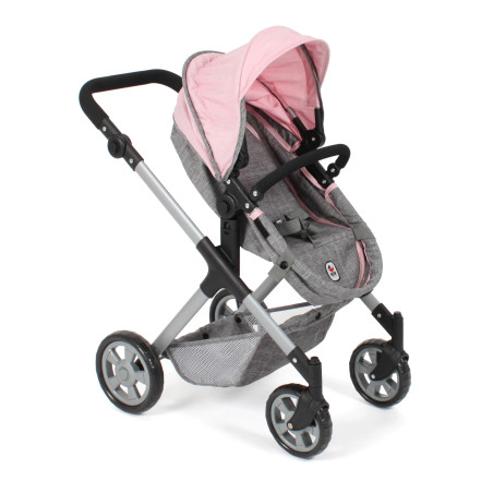 Kombi-Puppenwagen Mila Melange grau-rosa