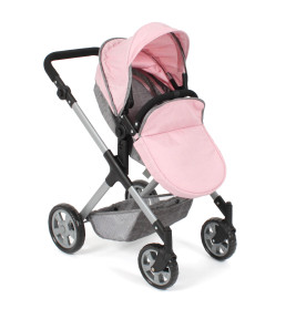 Kombi-Puppenwagen Mila Melange grau-rosa