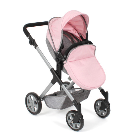 Kombi-Puppenwagen Mila Melange grau-rosa