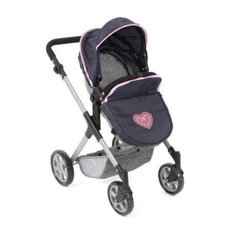 Kombi-Puppenwagen Mila Melange grau navy