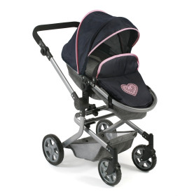 Kombi-Puppenwagen MIKA Melange grau-navy