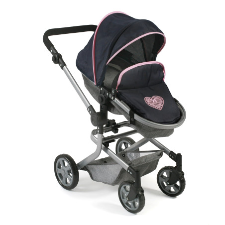 Kombi-Puppenwagen MIKA Melange grau-navy