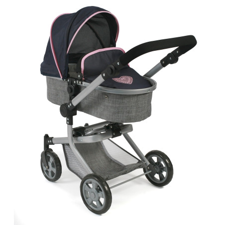 Kombi-Puppenwagen MIKA Melange grau-navy