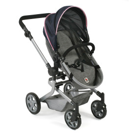 Kombi-Puppenwagen MIKA Melange grau-navy