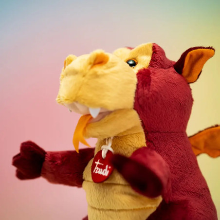 Trudi Puppets 29968 Handpuppe Drache ca. 22 cm (Größe S), Stofftier aus hochwertigen Materialien, li