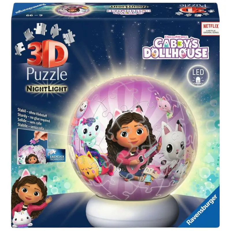 Ravensburger 3D Puzzle Nachtlicht Gabbys Dollhouse – 72 Teile & LED Licht