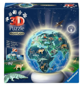 Ravensburger 3D Puzzle Nachtlicht Erde Tiermotive – 72 Teile Puzzle-Ball & LED