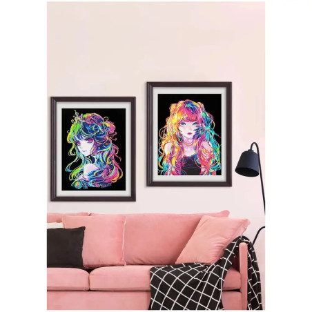 Diamond Painting Neon Anime Girl