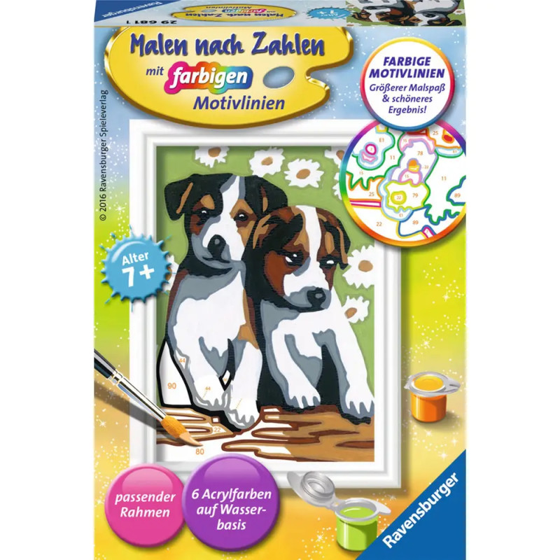 Ravensburger CreArt 29681 - Süße Welpen - Malen nach Zahlen Hund für Kinder ab 7 Jahre