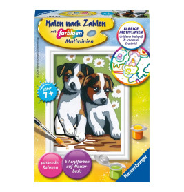 Ravensburger CreArt 29681 - Süße Welpen - Malen nach Zahlen Hund für Kinder ab 7 Jahre