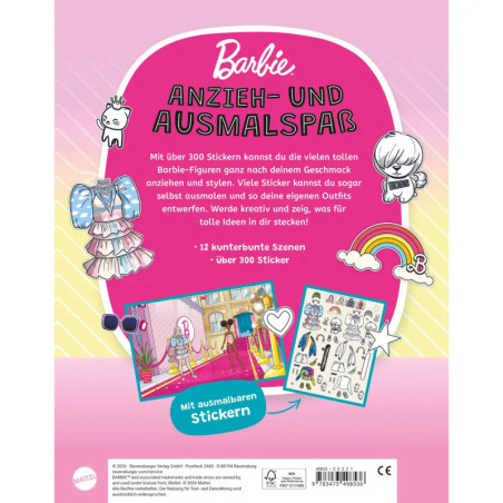 Ravensburger Mein Ausmalstickerbuch Barbie – Glamouröser Mal- & Sticker-Spaß