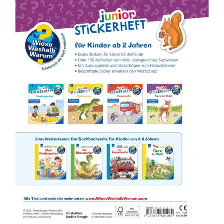 Ravensburger: Wieso? Weshalb? Warum? junior Stickerheft Tiere im Wald – Ab 3 Jahren