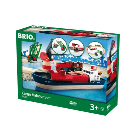 BRIO World 33061 Container Hafen Set – Mit Hafenbrücke und beweglichem Kran zum Beladen des Frachtsc