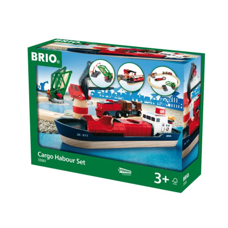 BRIO World 33061 Container Hafen Set – Mit Hafenbrücke und beweglichem Kran zum Beladen des Frachtsc