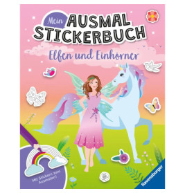 Ravensburger Mein Ausmalstickerbuch Elfe – Kreativer Malspaß mit magischen Stickern
