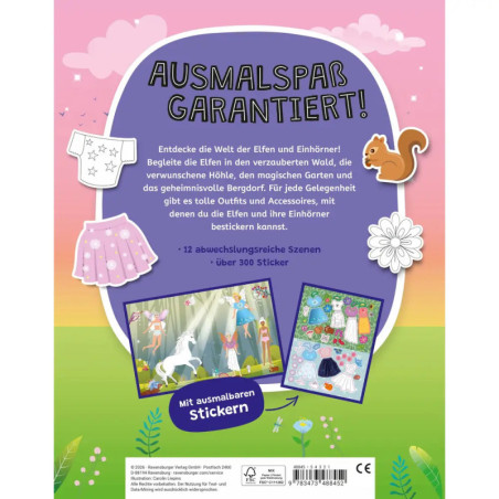 Ravensburger Mein Ausmalstickerbuch Elfe – Kreativer Malspaß mit magischen Stickern