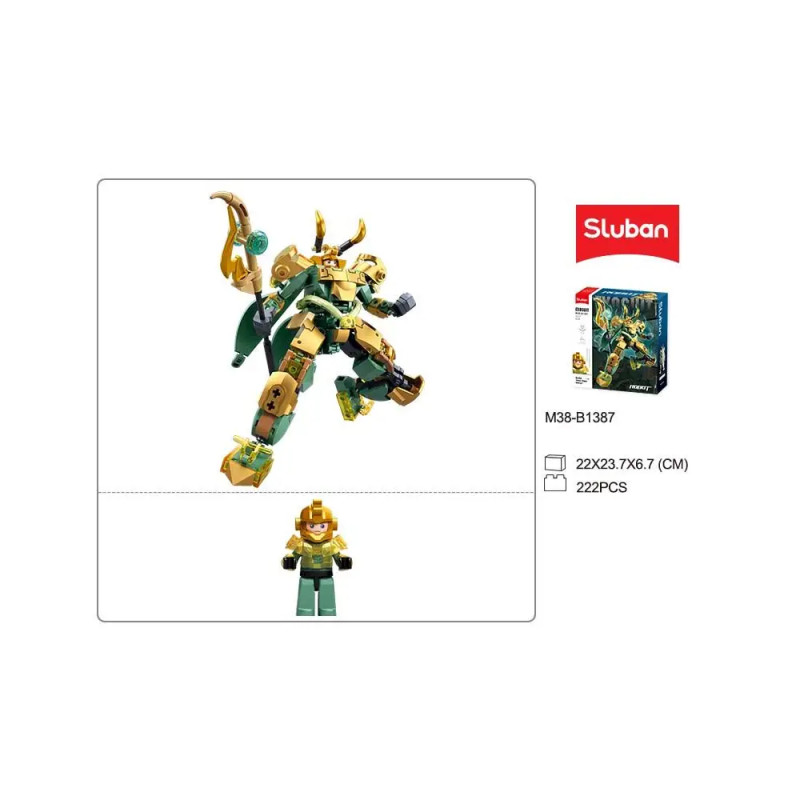 Sluban Exosuit Mecha Grün Gold Lanze 222 St. Klemmbausteine - Bauspielzeug M38-B1387