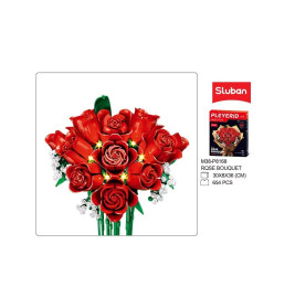 Sluban Pleyerid Blume roter Rosenstrauß mit Lichtern dekoriert 654 St. Klemmbausteine - Bauspielzeug