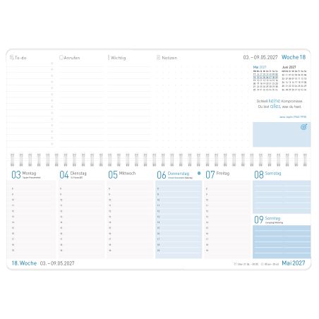 Häfft® Tischkalender Königsblau 2026/2027 – Eleganz für den Schreibtisch