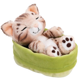 Kuscheltier Bengalkatze schlafend im hellgrünen Körbchen NICI GREEN