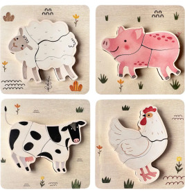 Spielmaus Holz Einlegepuzzle Farmtiere, 4-fach sortiert