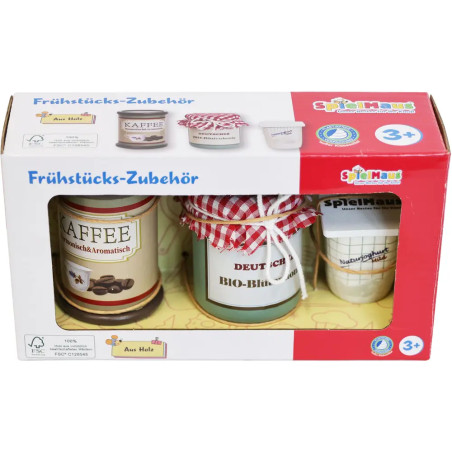 SpielMaus Küche Frühstück Zubehör aus Holz, 3 Stück