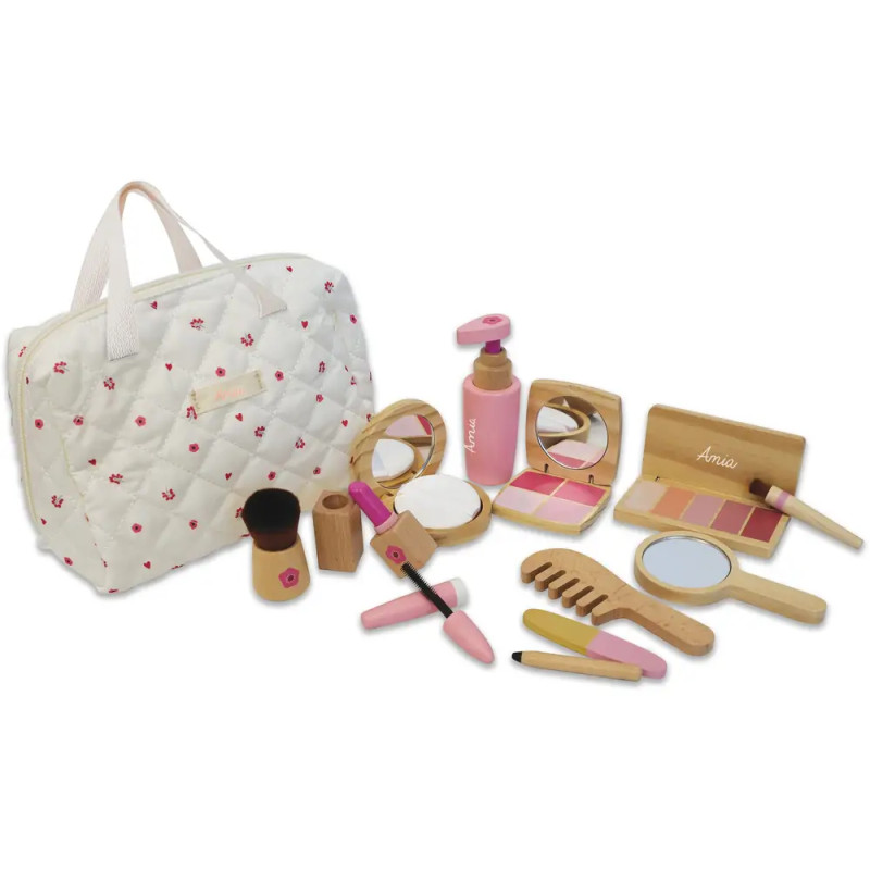 Amia Holz Kosmetik-Set, inklusive Tasche
