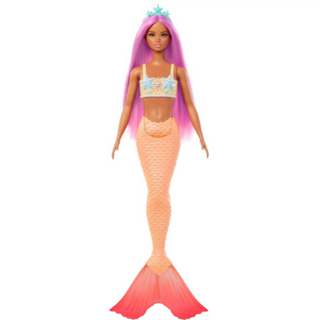 Barbie Meerjungfrau-Puppe mit pinkfarbenem Haar, weicher orangefarbener Schwanzflosse und Haarband