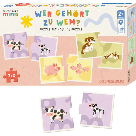 Puzzle-Set ''Wer gehört zu wem?'' (7x2 T.) - Bauernhof-Tiere