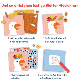 Mein erstes Bastelset - Blätter-Gesichter - Inhalt: 6 Motivkarten, 4 Blätterkarten, über 90 Sticker