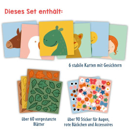 Mein erstes Bastelset - Blätter-Gesichter - Inhalt: 6 Motivkarten, 4 Blätterkarten, über 90 Sticker