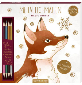 Metallic-Malen Magic Winter - Mit goldenen Motiven / Bicolor-Buntstifte: 8 Metallic-Farben