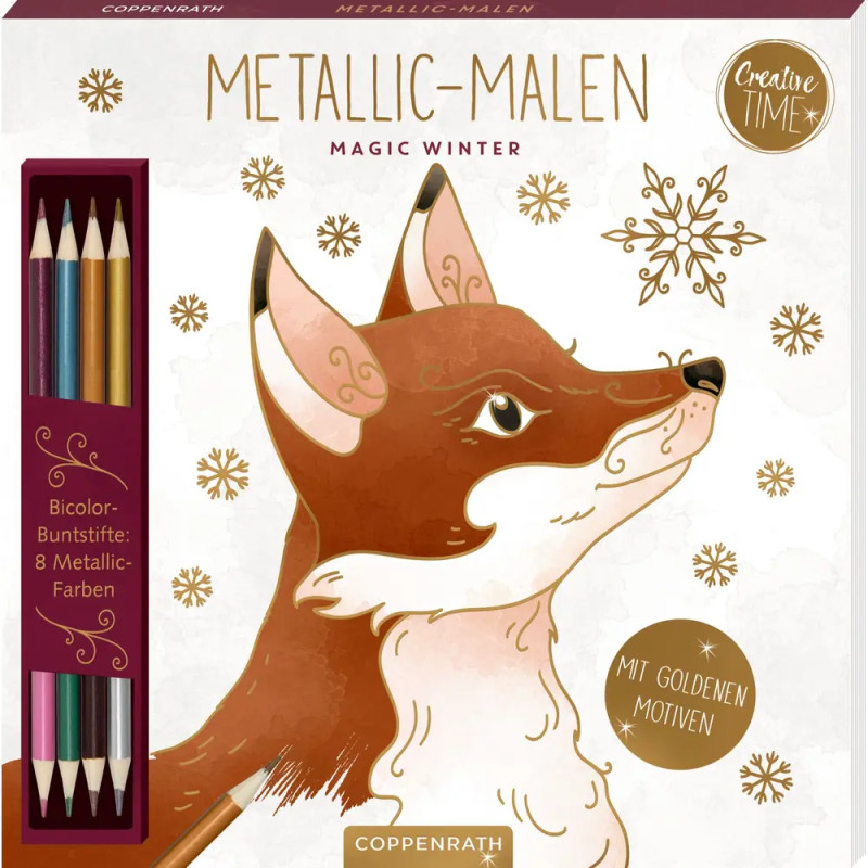 Metallic-Malen Magic Winter - Mit goldenen Motiven / Bicolor-Buntstifte: 8 Metallic-Farben