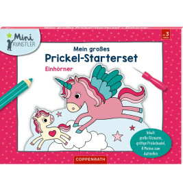 Mein großes Prickel-Starterset: Einhörner - Inhalt: Große Filzmatte, griffige Prickelnadel, 8 Motive