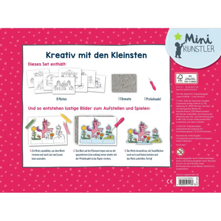 Mein großes Prickel-Starterset: Einhörner - Inhalt: Große Filzmatte, griffige Prickelnadel, 8 Motive