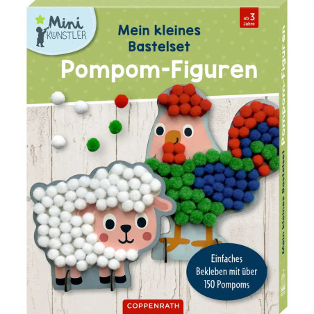 Mein kleines Bastelset: Pompom-Figuren - Schaf / Hahn