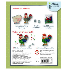 Mein kleines Bastelset: Pompom-Figuren - Schaf / Hahn