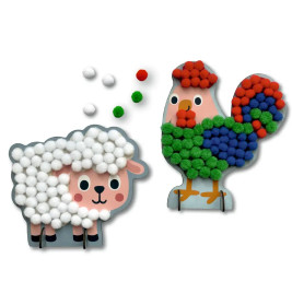 Mein kleines Bastelset: Pompom-Figuren - Schaf / Hahn