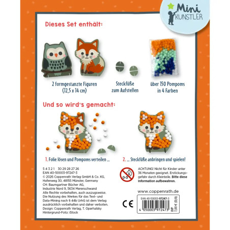 Mein kleines Bastelset: Pompom-Figuren - Eule / Fuchs
