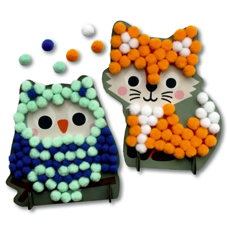 Mein kleines Bastelset: Pompom-Figuren - Eule / Fuchs
