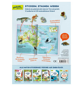 Natur-Stickerwelt - Atlas - Tiere der Welt - Mit 12 Landkarten und 220 wiederablösbaren Stickern