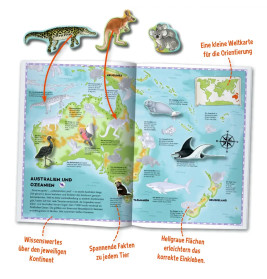 Natur-Stickerwelt - Atlas - Tiere der Welt - Mit 12 Landkarten und 220 wiederablösbaren Stickern