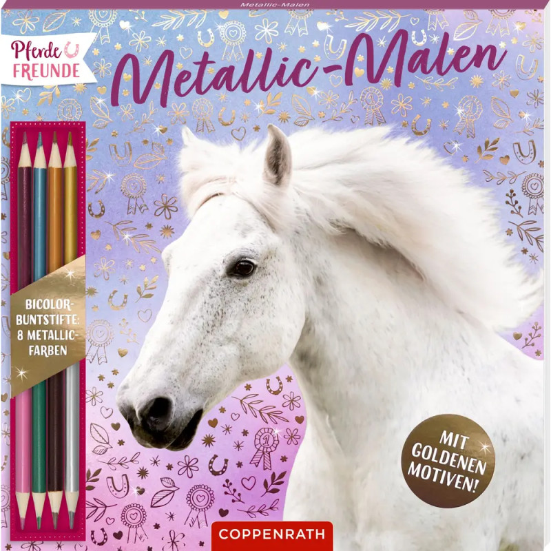 Metallic-Malen - Mit goldenen Motiven / Bicolor-Buntstifte: 8 Metallic-Farben