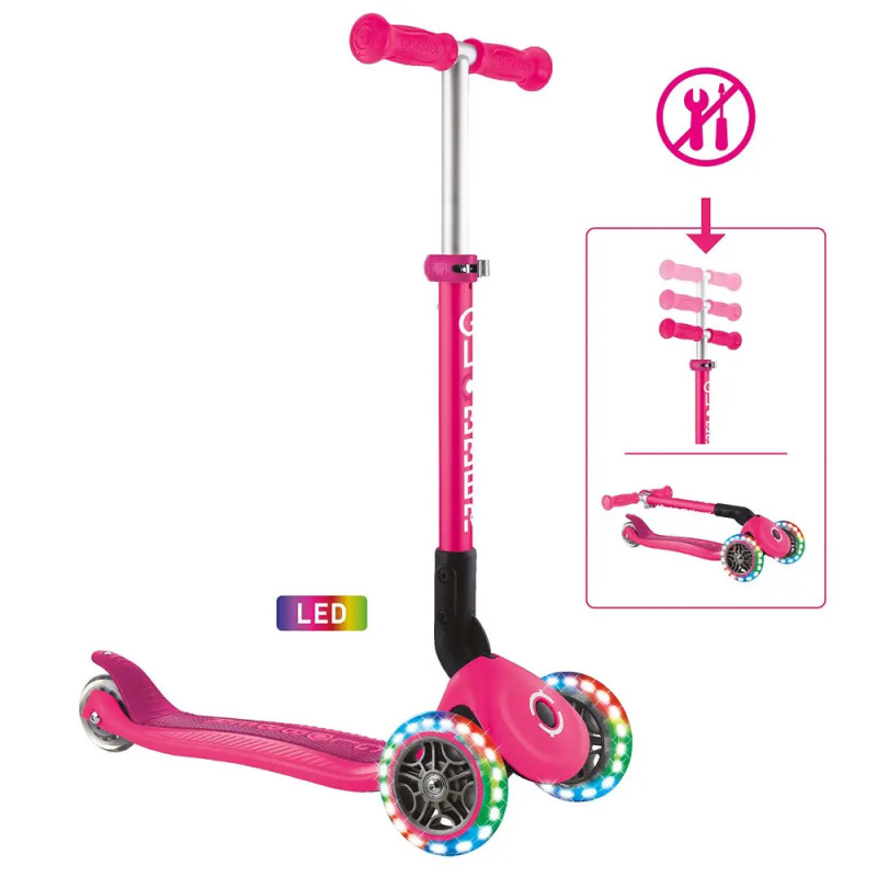 GLOBBER JUNIOR FOLDABLE LIGHTS fuchsia pink, mit Leuchtrollen