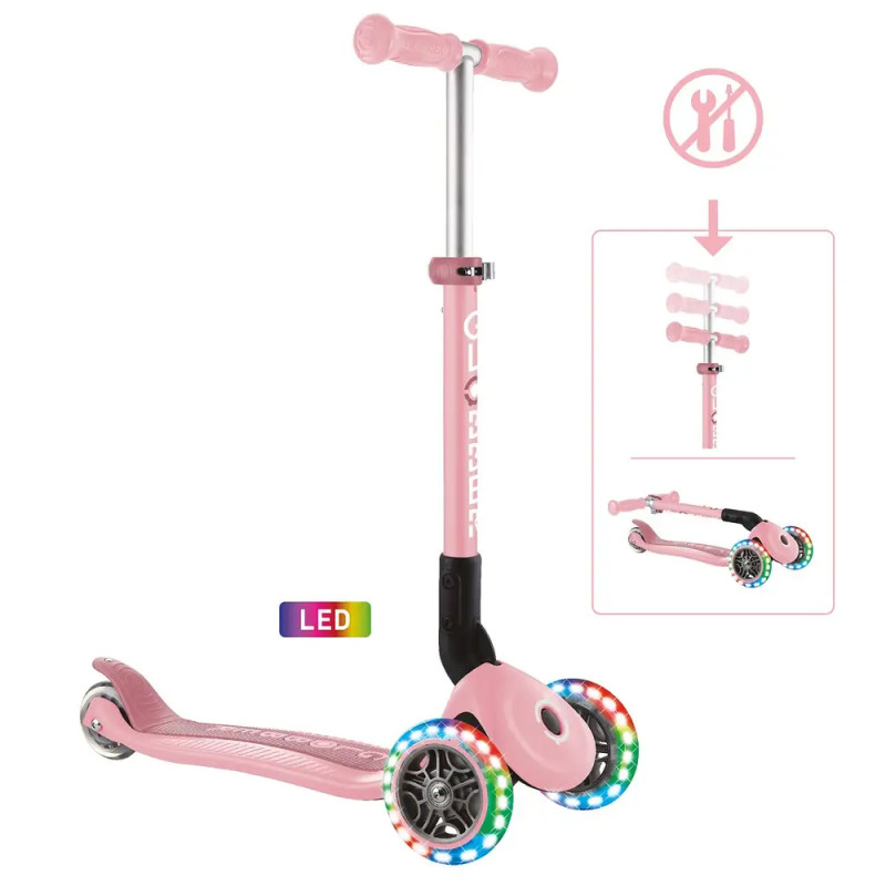 GLOBBER JUNIOR FOLDABLE LIGHTS pastellrosa, mit Leuchtrollen