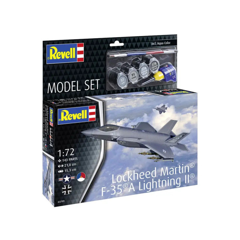 Revell® Model Set Lockheed Martin F-35A Lightning II 1:72 – Kampfflugzeug Bausatz mit Farben & Kleber