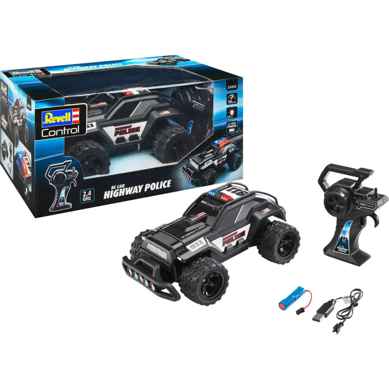 Revell Control RC Car Highway Police – Ferngesteuertes Polizeiauto, 1:16, 10 km/h, Li-Ion Akku