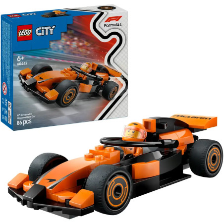 LEGO City 60442 F1 Rennfahrer mit McLaren Rennauto – Motorsport Bauset | Offiziell lizenziert